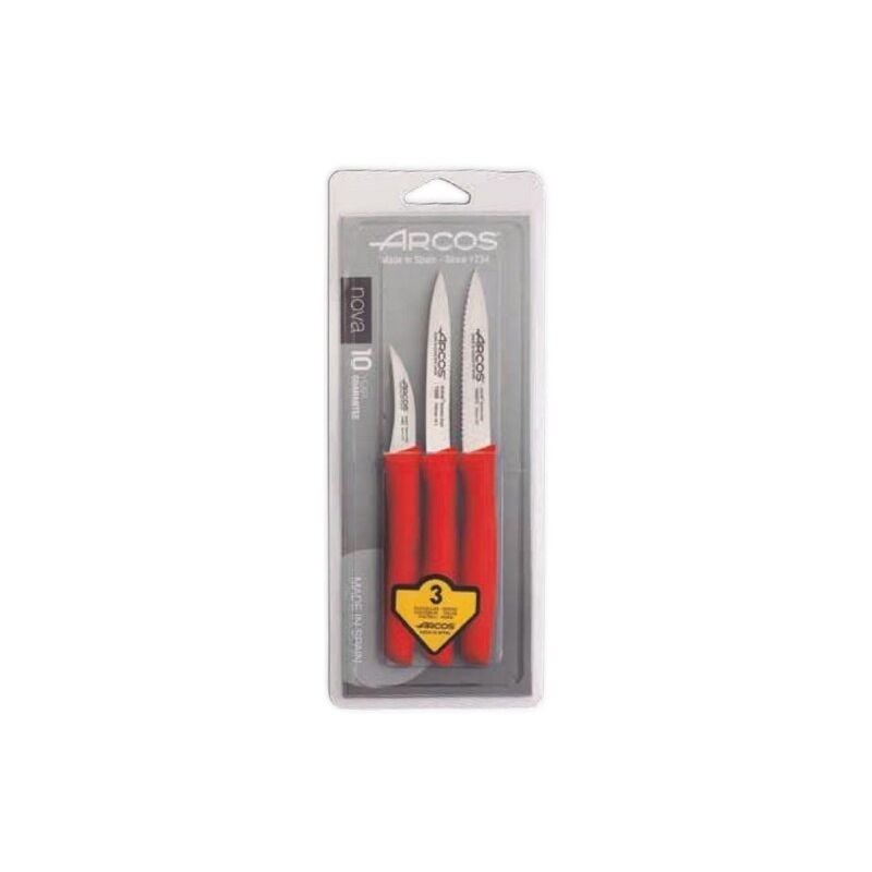 Cuchillo Cocina Mondador Mango Polipropileno Nova Rojo Inox Arcos 3 Pz