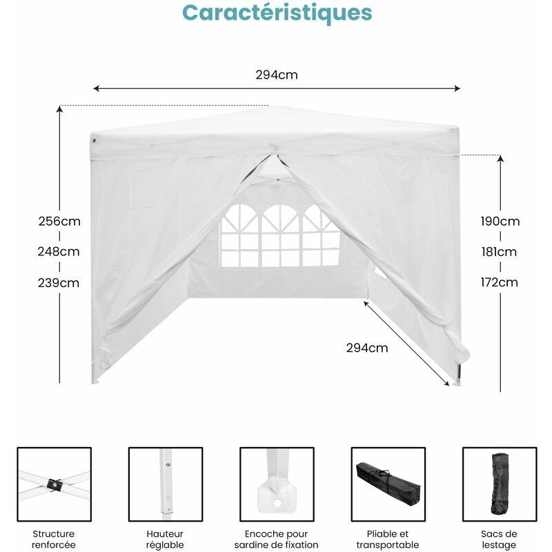 Chusui Tente de Réception Pavillon Tente de Jardin Tente Reception  Imperméable Tonelle Exterieur Tente de réception Pliable avec parois Blanc  3x3 m