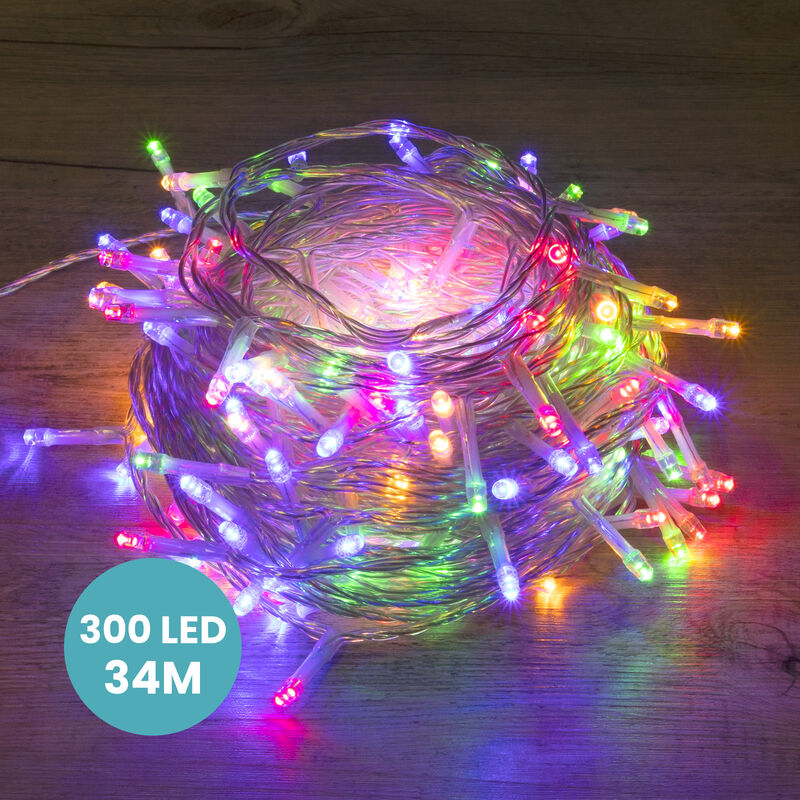 Guirlande clignotante 300 LED blanches chaudes 15m - Timer - usage  intérieur et extérieur - Câble vert