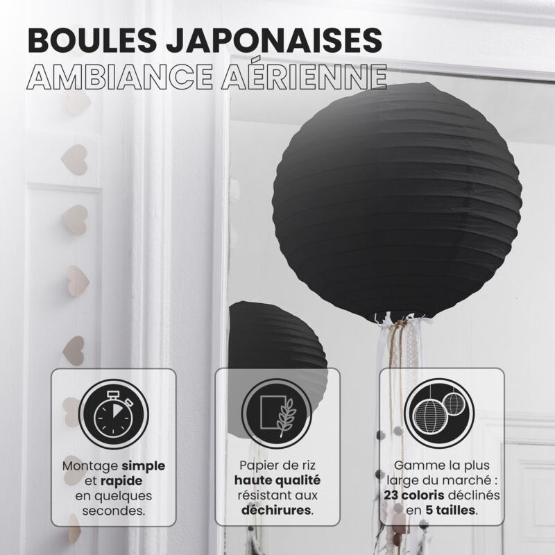 Lot De 9 Lanternes En Papier Noir 10cm | Décoration Pour Fête, Anniversaire, Mariage, Ambiance - 7