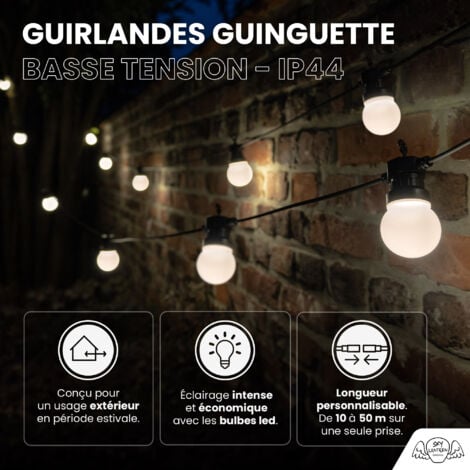 Guirlande Guinguette 10M Blanc- Guirlande Electrique Exterieur 10 Bulbes Blancs - Guirlande Guinguette Exterieur Decoration Romantique, Chic, Déco pour Jardin et Patio