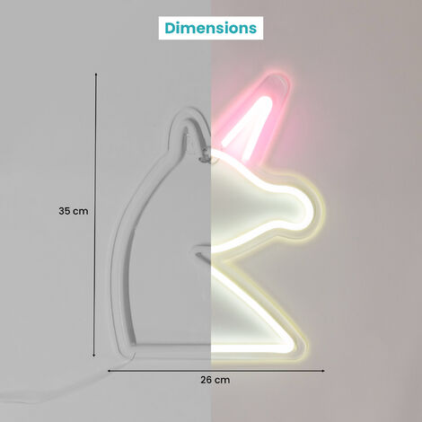 Neon Licorne 32 cm - Prise et Interrupteur On/Off inclus Neon LED pour Decoration Chambre d'Enfant - Lampe Néon LED Licorne sur Secteur avec interrupteur