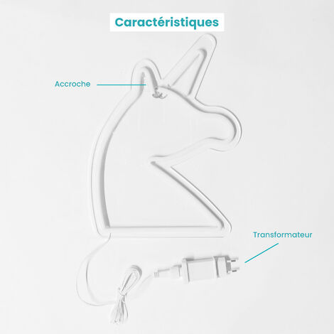 Neon Licorne 32 cm - Prise et Interrupteur On/Off inclus Neon LED pour Decoration Chambre d'Enfant - Lampe Néon LED Licorne sur Secteur avec interrupteur