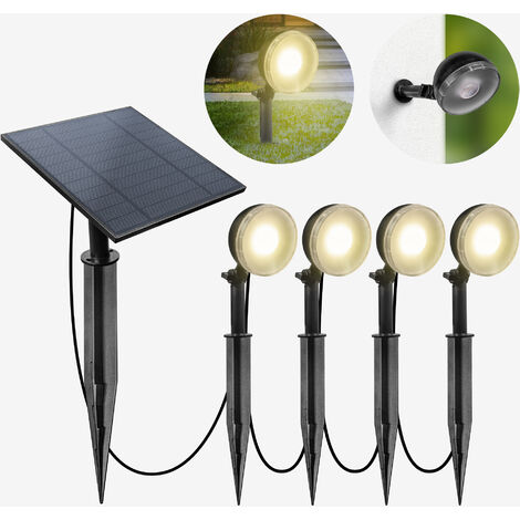 Skylantern – Lot de 4 spots LED extérieur 400 lumens – Panneau solaire 4500mAh – Angle d'éclairage 36° – Couleur lumière blanc chaud – Installation au sol ou murale
