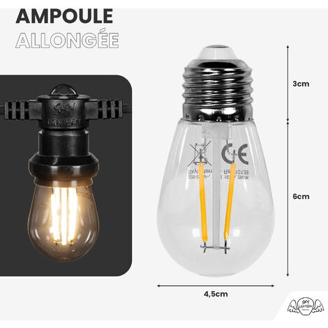 Lot 10 Ampoules Led Filament Transparentes E27 Dimmables pour Guirlande Guinguette IP65