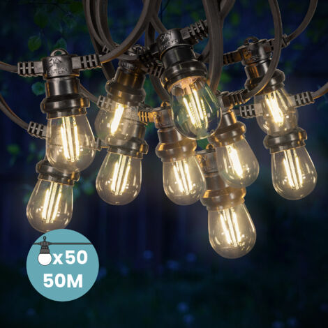 Guirlande Guinguette 50M 50 Bulbes Filament Blanc Chaud - Guirlande Lumineuse Ampoule E27 Transparente - Guirlande Guinguette Led Filament rétro (1/5)