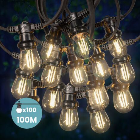 Guirlande Guinguette 100M 100 Bulbes Filament Blanc Chaud  - Guirlande Lumineuse Ampoule E27 Transparente à Intensité Variable - Guirlande Guinguette Led bulbes filament (1/5)