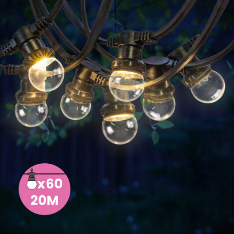 Guirlande Guinguette 20M Transparente IP65 - Guirlande Lumineuse Extérieur 60 Bulbes Dimmables - Guirlande Exterieure Etanche pour Décoration de Jardin, Maison et Façade (1/5)