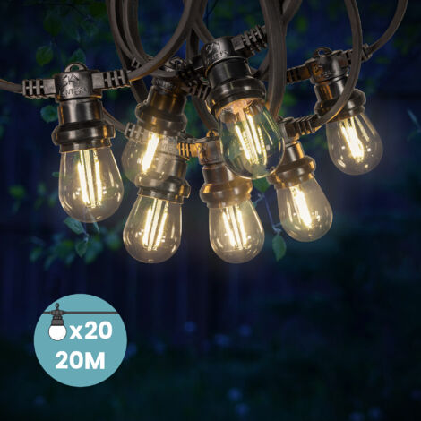 Guirlande Guinguette 20M 20 Bulbes Filament Blanc Chaud - Guirlande Lumineuse Ampoule E27 Transparente - Guirlande Guinguette Led Filament rétro (1/5)