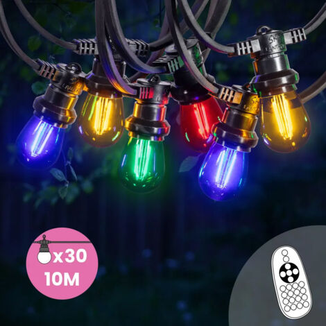 Guirlande Guinguette 10M 30 Bulbes Filament Rouge Bleu Jaune Vert Dimmables - Guirlande Lumineuse Ampoule E27 - Guirlande Guinguette Led avec Variateur de Luminosité et Télécommande (1/5)