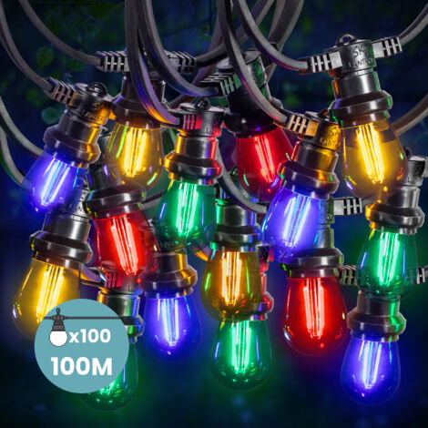 Guirlande Guinguette 100M 100 Bulbes Filament Rouge Bleu Jaune Vert - Guirlande Lumineuse Ampoule E27 Multicolore (1/5)