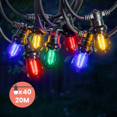 Guirlande Guinguette 20M 40 Bulbes Filament Rouge Bleu Jaune Vert - Guirlande Lumineuse Ampoule E27 Multicolore (1/5)