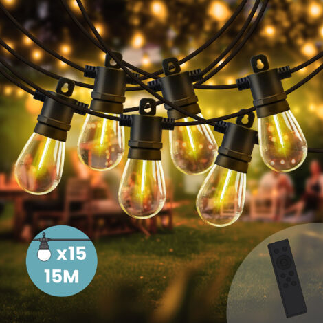 SKYLANTERN® Guirlande lumineuse exterieure 15m avec 15 ampoules LED dimmables, idéale pour décoration intérieure et guirlande lumineuse chambre, parfaite comme guirlande guinguette exterieur. (1/5)