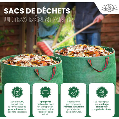 Lot De 3 Grands Sacs Poubelle Jardin 300L Étanchés Avec Poignées - Réutilisables Et Pliables