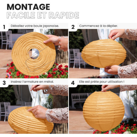 Boule Papier Cumin 20cm - Lampion Papier en Papier de Riz - Lanterne Japonaise Cumin pour Décoration de Mariage, Anniversaire, Fêtes
