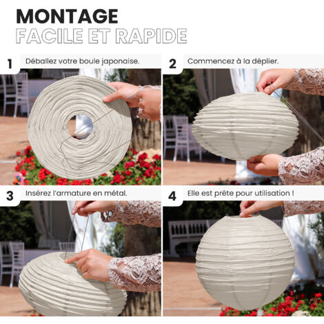 Suspension Luminaire Exterieur Lampion Boule En Papier De Riz - 30 Cm Blanc - Décoration Mariage, Fête Bohème Ou Romantique - SkyLantern - Fabriqué En France Suspension Boule Papier