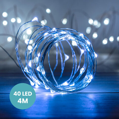 Guirlande lumineuse piles 4m 40 MicroLED blanc chaud fixe fil argenté