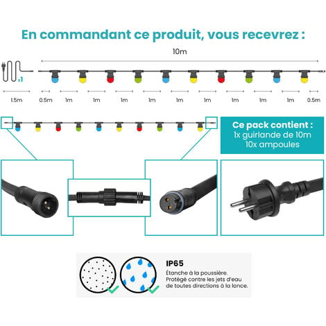 Guirlande Guinguette Pro Connect 15m 30 LED Blanche Câble Noir Raccord –