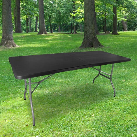 Table Pliante 180 cm d'Appoint Rectangulaire Noire - Table de Camping 8  personnes L180 x l74 x H74cm en HDPE Haute Densité Épaisseur 3,5 cm - Pieds  en Acier Pelliculé Gris - Idéal Cérémonies