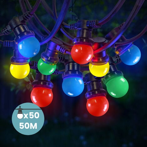 Guirlande lumineuse LED couleur RGBW - ampoule 15x + câble 14m, +  protection IP65 + télécommande