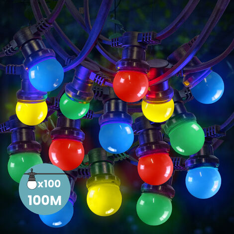Guirlande Guinguette 100M Multicolore IP65 - Guirlande Electrique Exterieur 100 Bulbes Multicolore