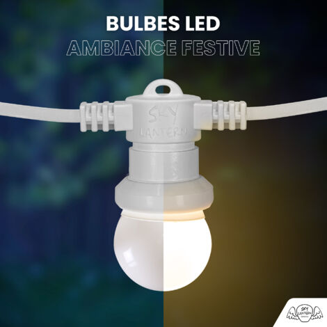 Guirlande Guinguette 50M Cable Blanc IP65 - Guirlande Electrique Exterieur 50 Bulbes Blancs - Guirlande Guinguette Exterieur Boheme Déco pour Domaines et Parcs