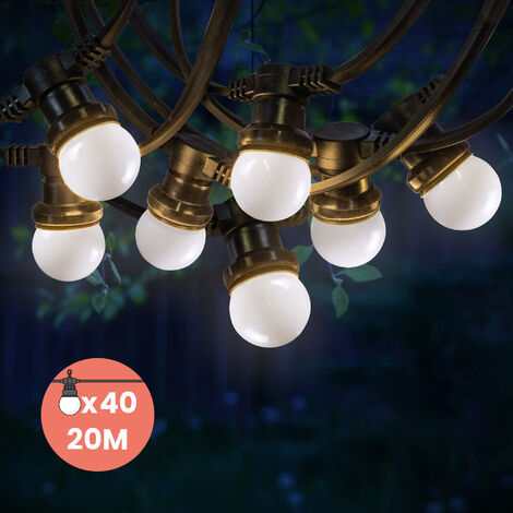 Guirlande Guinguette 20M Blanc IP65 - Guirlande Lumineuse Extérieur 40 Bulbes - Guirlande Exterieure Etanche pour Décoration de Jardin, Maison et Façade (1/5)