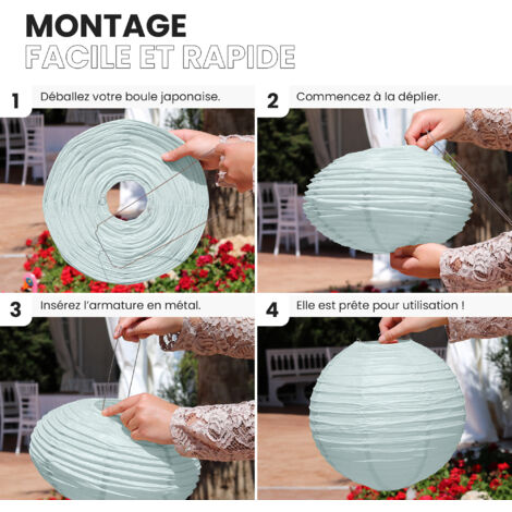 12x Lanterne Papier 30 cm Aquamarine - Suspension Boule Papier 30 cm (12'') type Lanterne Japonaise pour Decoration Mariage - 12 pièces - Le must de la Gamme de Lampions Papier - Notice en Français.