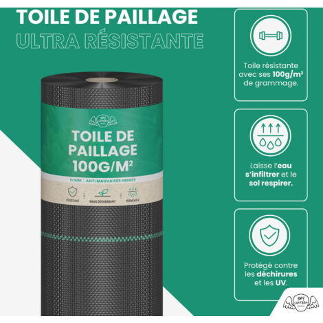 Lot Toile de Paillage 2M x 50M 100g/m² + 100 Sardines de Fixation