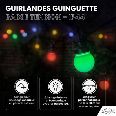 Guirlande Guinguette 20M Multicolore - Guirlande Lumineuse Exterieure LED Blanc Chaud 20 Bulbes  - Guirlande Guinguette Exterieure de 20M + 3M de cable