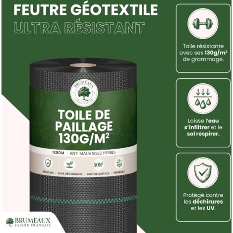 Toile De Paillage 130g/m², L 50 M, Couleur Marron, Larg 1.65 M - Jardiland