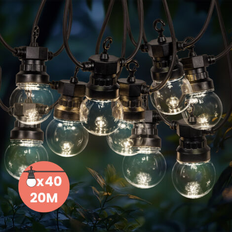 Guirlande Guinguette 20M Transparent - Guirlande Lumineuse Extérieur 40 Bulbes Transparents- Guirlande exterieur pou décoration jardin et maison