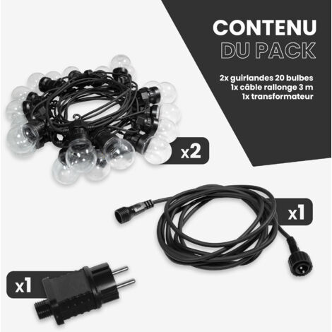 Guirlande Guinguette 20M Transparent - Guirlande Lumineuse Extérieur 40 Bulbes Transparents- Guirlande exterieur pou décoration jardin et maison