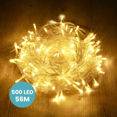 Guirlande Lumineuse 56M Intérieur et Extérieur 500 LEDs Blanc Chauds - Guirlande  Lumineuse Sapin Cable Transparent avec