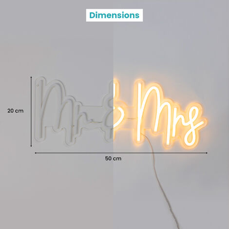 Neon led Mr & Mrs 50CM - Neon Mural Blanc Chaud sur Secteur - Lampe Neon Enseigne avec Interrupteur ON/OFF pour Decoration Mariage, Decoration Saint Valentin, Deco Mariage Champetre