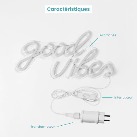Neon led Good Vibes 40,5CM - Neon Mural Bleu sur Secteur - Lampe Neon Enseigne avec Interrupteur ON/OFF pour Deco Chambre Decoration Salon Decoration Lumineuse Interieur