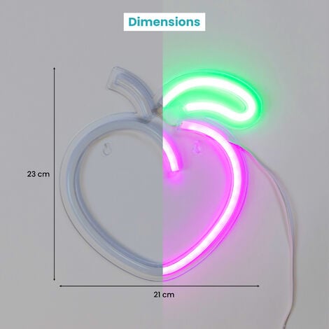 Neon led Pêche 23CM - Neon Mural Rose et Vert sur Secteur - Lampe Neon Enseigne avec Interrupteur ON/OFF pour Decoration Cuisine Decoration Salon  Decoration Murale  Decoration Bar Deco Chambre