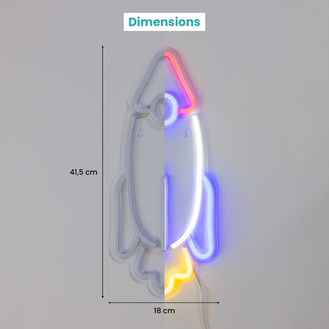 Neon led Rocket 41,5CM - Neon Mural Fusée sur Secteur - Lampe Neon Enseigne avec Interrupteur ON/OFF pour Deco Chambre Decoration Astronomie Decoration Espace Decoration Galaxie Decoration Spatiale