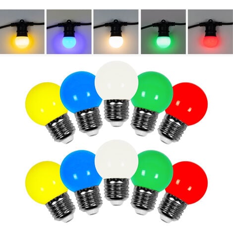 Lot de 10 Ampoules Led Multicolores conçues pour Guirlande Guinguette IP65  1,3W - Ampoule Led E27 Multicolores - Ampoule 5cm pour Guirlande Guinguette  Culot E27 Multicolores