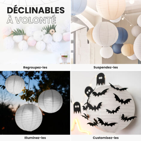 12 Lanternes En Papier Colorées à Suspendre - 4 Tailles (15 à 30 Cm) - Pour Mariage, Fête, Jardin, Décoration - 10