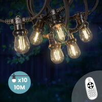 Guirlande Guinguette 10M 10 Bulbes Filament Blanc Chaud avec Variateur de Luminosité et Télécommande - Guirlande Lumineuse Ampoule E27 à Intensité Variable - Guirlande Guinguette Led Dimmable