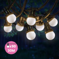 Guirlande Guinguette 30M Blanc IP65 - Guirlande Lumineuse Extérieur 90 Bulbes - Guirlande Exterieure Etanche pour Décoration de Jardin, Maison et Façade