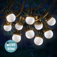 Guirlande Guinguette 50M Blanc IP65 - Guirlande Electrique Exterieur 50 Bulbes Blancs