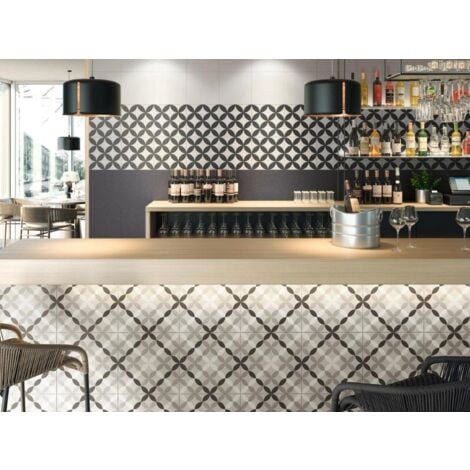 Carrelage Quatre-feuilles noir 33x33 cm HANOI CIRCLE BLACK - 1 m²