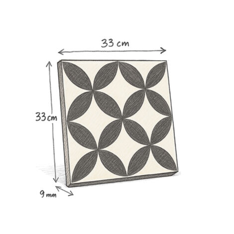 Carrelage Quatre-feuilles noir 33x33 cm HANOI CIRCLE BLACK - 1 m²