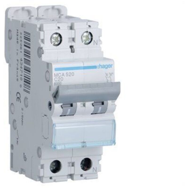 Interrupteur Magnétothermique Triphasé 4P 20A C20 - Courbe C 6kA, 4 Modules DIN 380 V AC, Certifié IEC60898-1 (série SB6L)