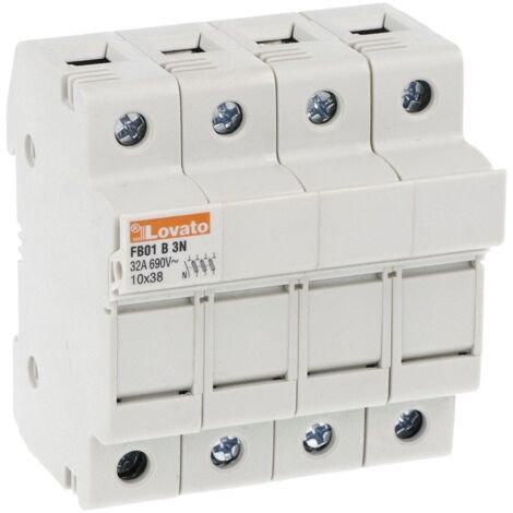 Porte fusible Lovato 3 P les Neutre 32A 10X38mm 4 Modules FB01B3N