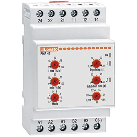 Relais ampérométrique Lovato monophasé triphasé 5/16A 24-240V 3M PMA20241 (1/2)