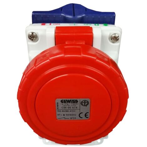 Prise verrouillée Gewiss verticale 3P+T 16A IP55 GW66474 (1/3)