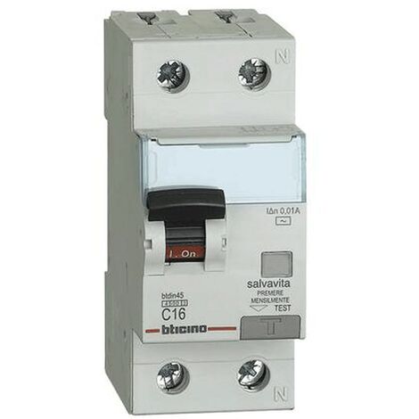 Bticino magnétothermique différentiel 1P+N AC 16A 4.5kA 10mA GA8812AC16 (1/2)